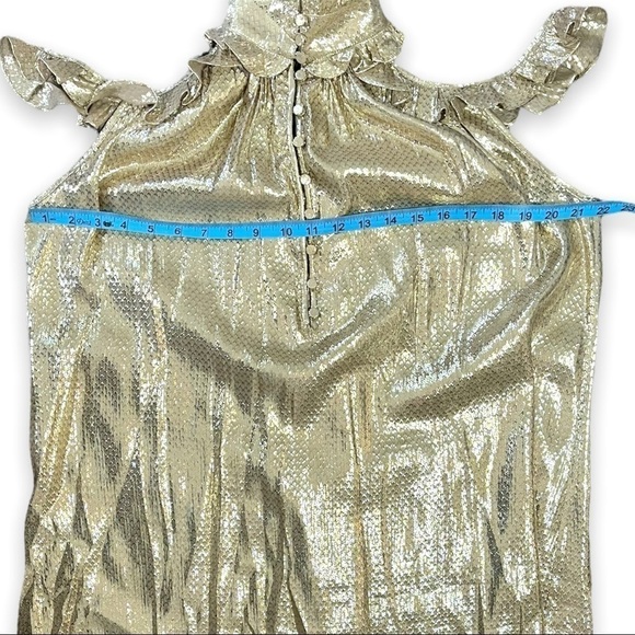 NWT Rachel Zoe Metallic Gold Ruffle High Neck Mini Dress sz 0 - Picture 8 of 12